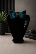 Black & Blue Feather Bow Tie. Elegant Men’s Bow Tie Set