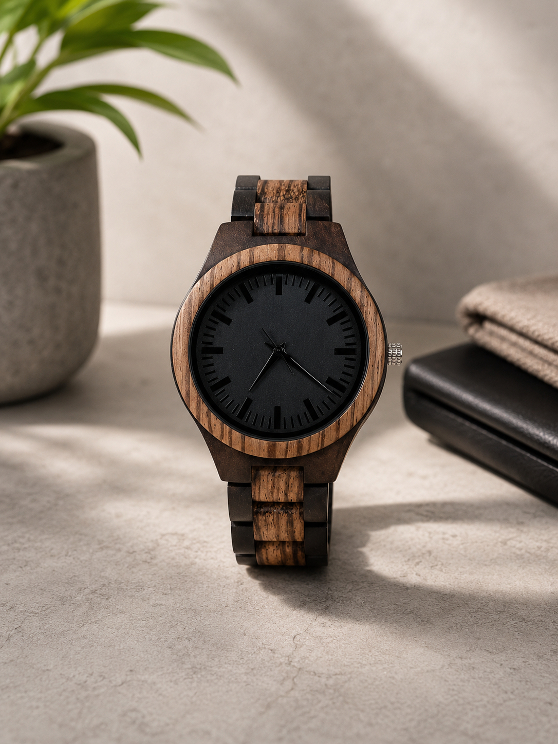 Black Dial Wooden Watch. Minimalist Men’s Luxury Watch