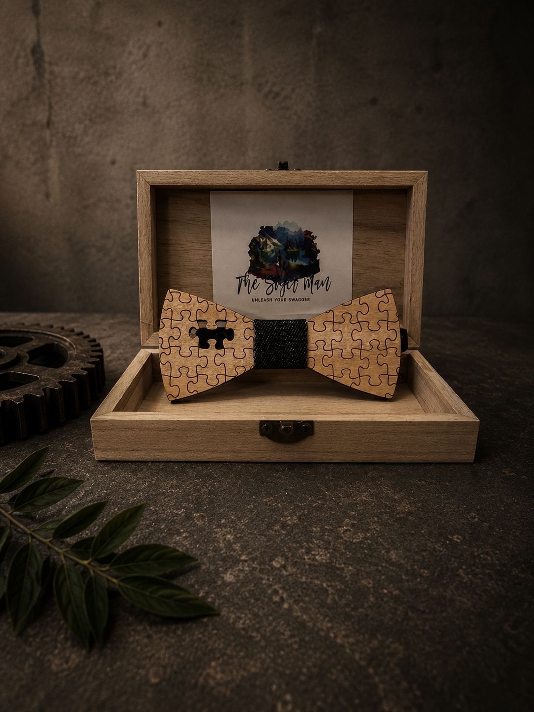 Puzzle Design Wooden Bow Tie. Unique Geometric Wood Bow Tie