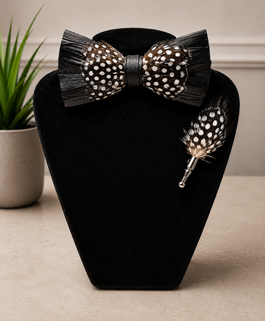Timeless Black Feather Bow Tie Set