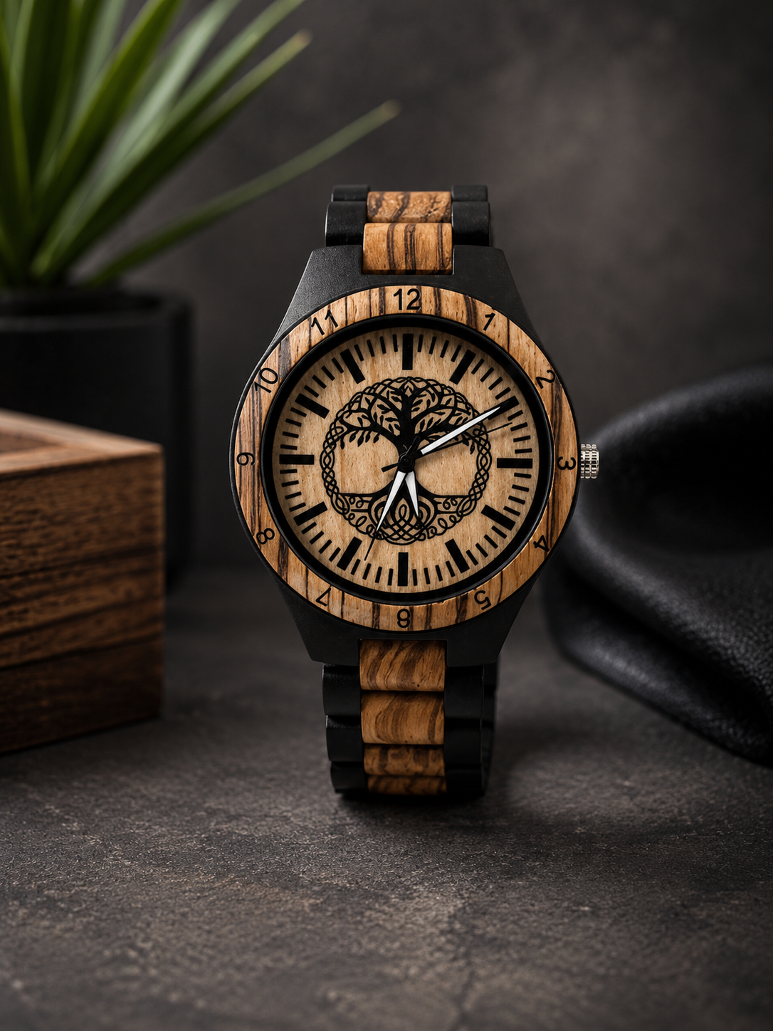 Wooden Wristwatch with Tree Engraving